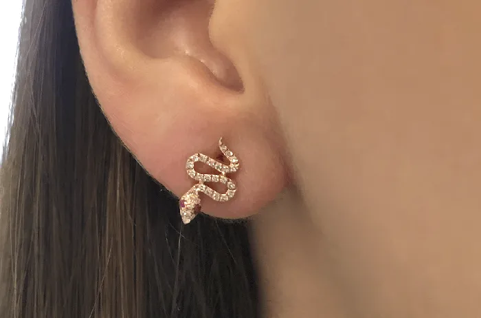 Albert Hern Earrings Earrings 14kt Stud Snakes Ruby Eyes Diamonds