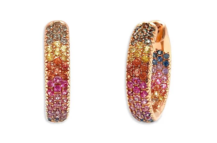 Albert Hern Earrings Earrings 18kt Gold 3Row Multicolor Sapphires Hoops