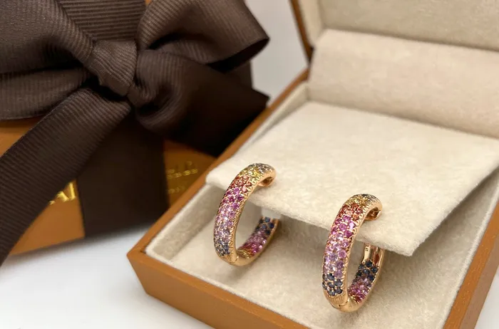 Albert Hern Earrings Earrings 18kt Gold 3Row Multicolor Sapphires Hoops Albert Hern Earrings Earrings 18kt Gold 3Row Multicolor Sapphires Hoops