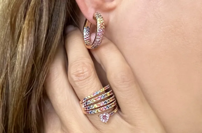Albert Hern Earrings Earrings 18kt Gold 3Row Multicolor Sapphires Hoops Albert Hern Earrings Earrings 18kt Gold 3Row Multicolor Sapphires Hoops