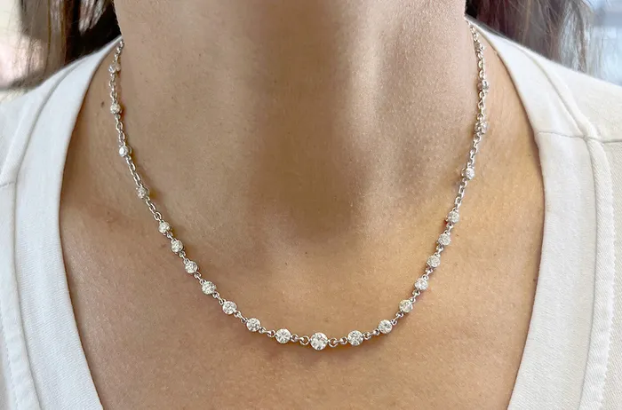 Albert Hern Necklace 18kt Gold Graduated Diamonds Chain Link Necklaces Albert Hern Necklace 18kt Gold Graduated Diamonds Chain Link Necklaces
