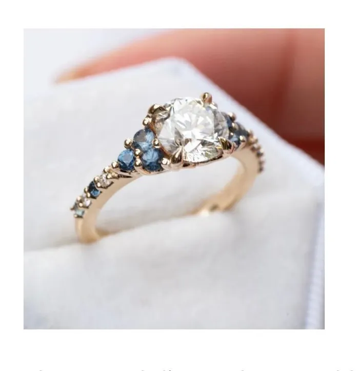 Albrecht Jewellery Rings Nature Inspired Floral Lab Grown Diamond and Sapphire Engagement Ring 14K Gold