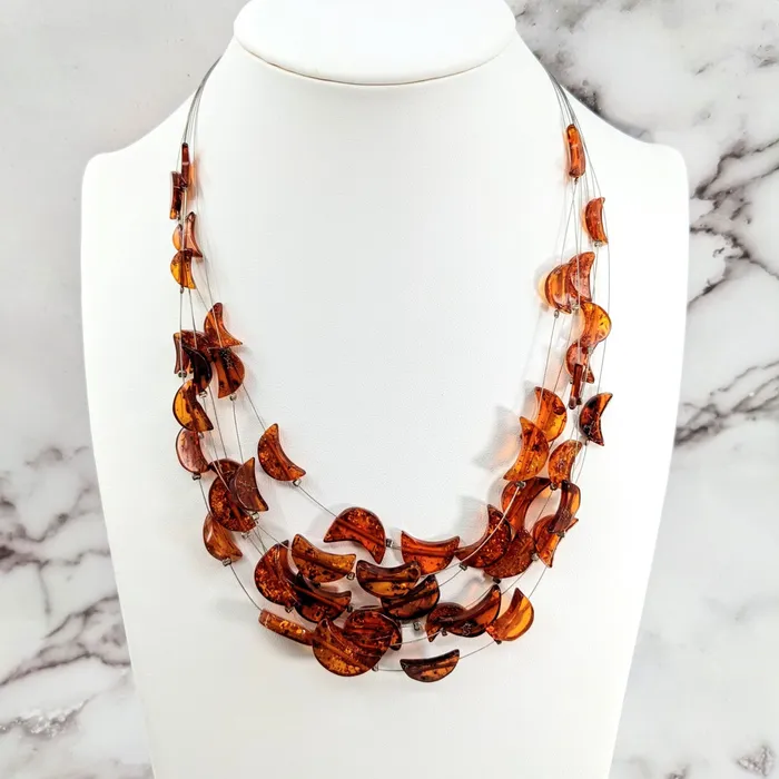 Amber Crescent Moon 20 Floating Wire Necklace LV3058 Bliss Crystals Necklaces Amber Crescent Moon 20 Floating Wire Necklace LV3058 Bliss Crystals Necklaces