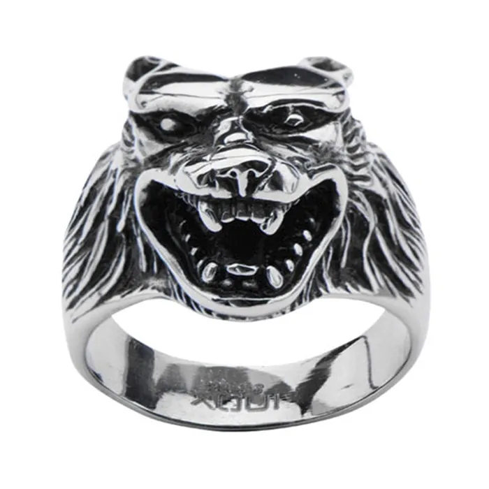 Antiqued Silver Tone Stainless Steel Growling Wolf Ring INOX JEWELRY Rings Antiqued Silver Tone Stainless Steel Growling Wolf Ring INOX JEWELRY Rings