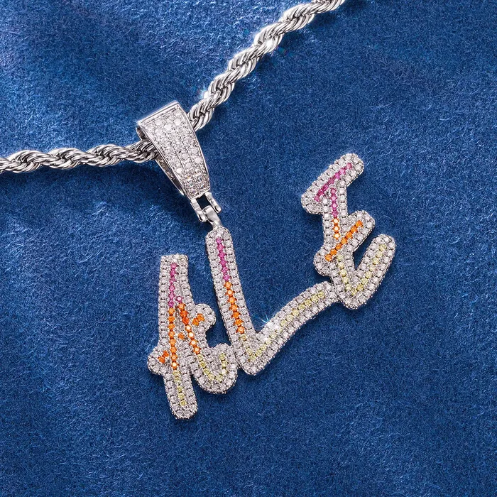 Custom Cursive Gradient Color Letter Pendant icezeusshop Necklaces