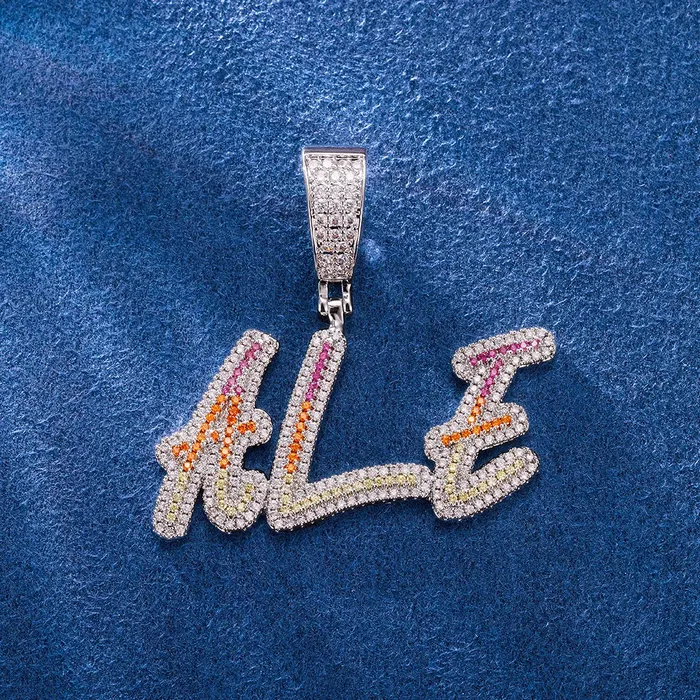 Custom Cursive Gradient Color Letter Pendant icezeusshop Necklaces