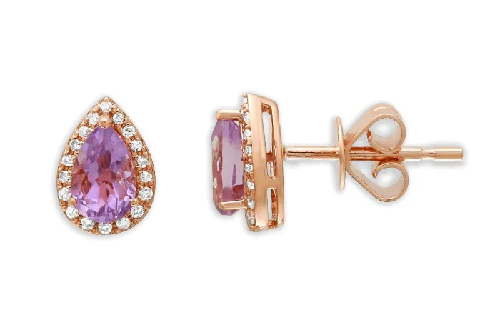 Earrings 14kt Gold Pear Amethyst Diamonds Studs Albert Hern Earrings