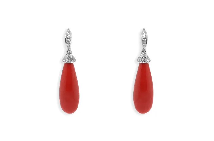 Earrings 14kt White Gold Coral Tear Diamonds Albert Hern Earrings