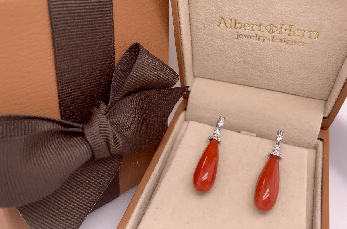 Earrings 14kt White Gold Coral Tear Diamonds Albert Hern Earrings