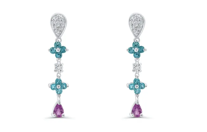 Earrings Albert Hern Earrings 18kt Gold Blue Topaz Flowers and Pink Sapphires Drops Earrings Albert Hern Earrings 18kt Gold Blue Topaz Flowers and Pink Sapphires Drops