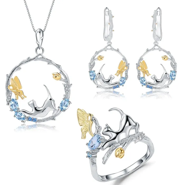 Earrings Alibaba Cat and Butterfly Fine Sterling Silver Jewelry Genuine GemstoneNecklace Earrings Ring or SET Earrings Alibaba Cat and Butterfly Fine Sterling Silver Jewelry Genuine GemstoneNecklace Earrings Ring or SET