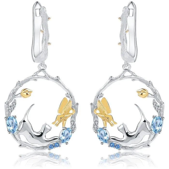 Earrings Alibaba Cat and Butterfly Fine Sterling Silver Jewelry Genuine GemstoneNecklace Earrings Ring or SET