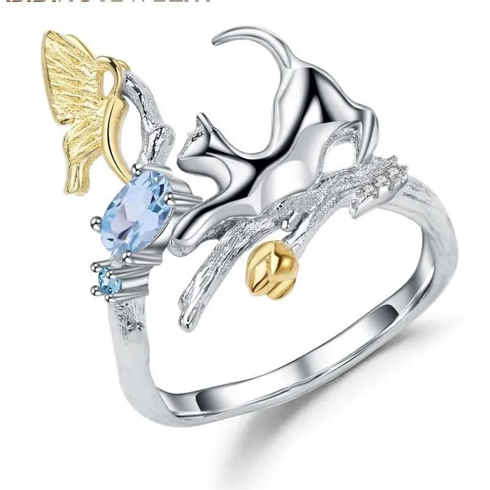 Earrings Alibaba Cat and Butterfly Fine Sterling Silver Jewelry Genuine GemstoneNecklace Earrings Ring or SET