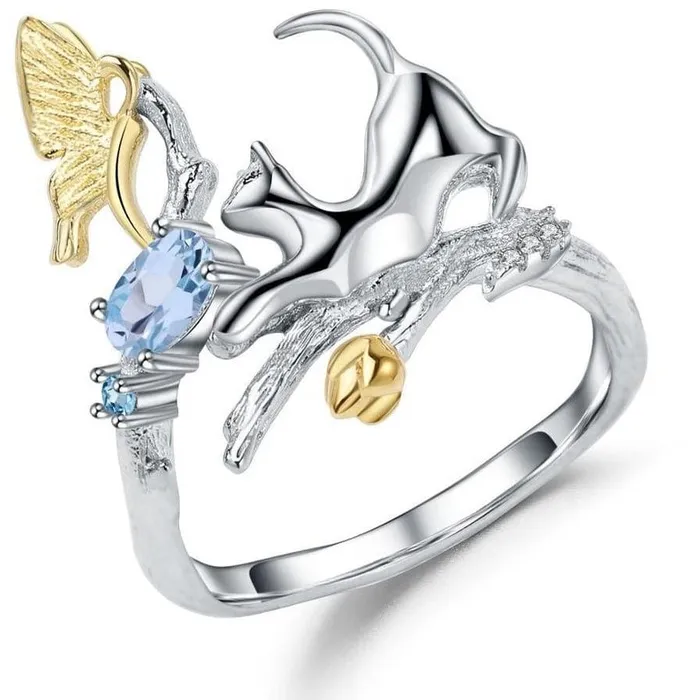 Earrings Alibaba Cat and Butterfly Fine Sterling Silver Jewelry Genuine GemstoneNecklace Earrings Ring or SET