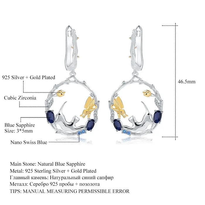 Earrings Alibaba Cat and Butterfly Fine Sterling Silver Jewelry Genuine GemstoneNecklace Earrings Ring or SET