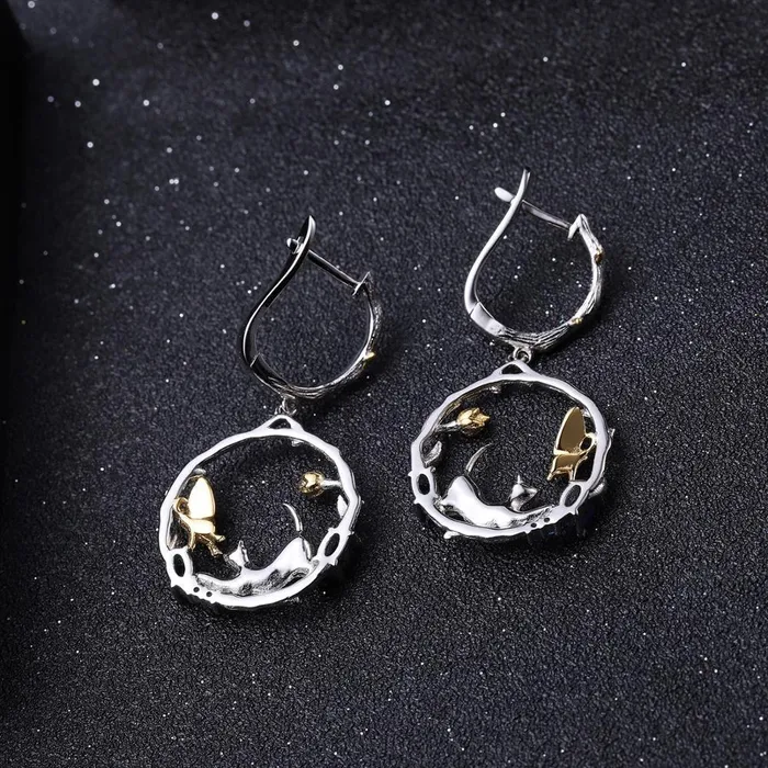 Earrings Alibaba Cat and Butterfly Fine Sterling Silver Jewelry Genuine GemstoneNecklace Earrings Ring or SET