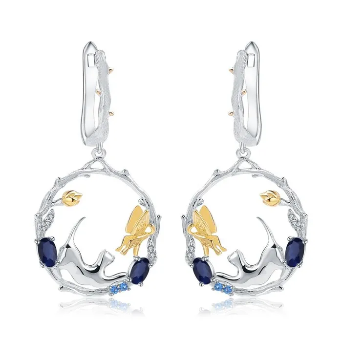 Earrings Alibaba Cat and Butterfly Fine Sterling Silver Jewelry Genuine GemstoneNecklace Earrings Ring or SET