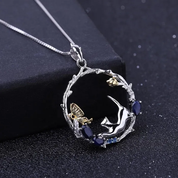Earrings Alibaba Cat and Butterfly Fine Sterling Silver Jewelry Genuine GemstoneNecklace Earrings Ring or SET