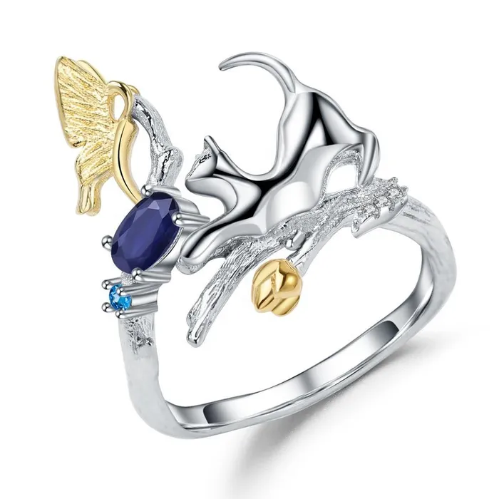 Earrings Alibaba Cat and Butterfly Fine Sterling Silver Jewelry Genuine GemstoneNecklace Earrings Ring or SET
