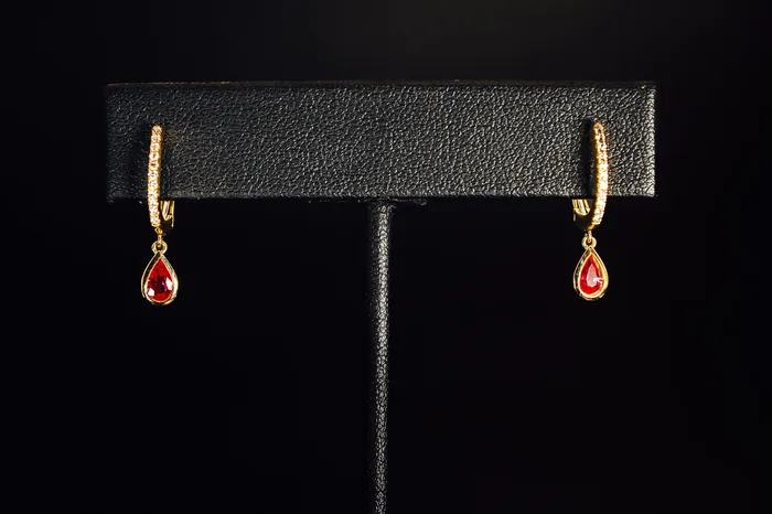 Earrings Stanton 14k Yellow Gold Ruby and Diamond Huggie Hoop Earrings