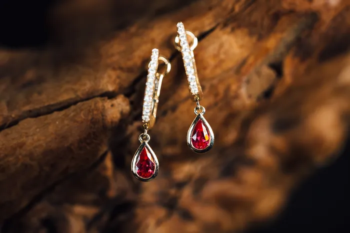 Earrings Stanton 14k Yellow Gold Ruby and Diamond Huggie Hoop Earrings