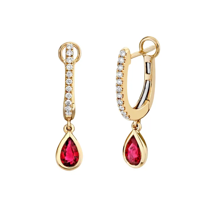 Earrings Stanton 14k Yellow Gold Ruby and Diamond Huggie Hoop Earrings