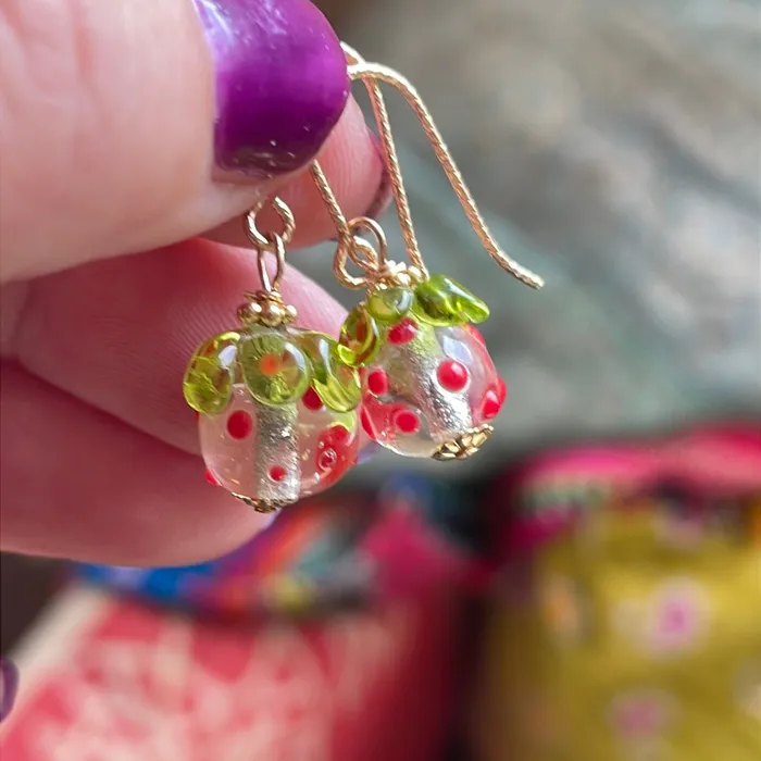 Earrings Vintage Paris Jewelry Strawberry Transparent Earrings Gold Filled Handmade Earrings Vintage Paris Jewelry Strawberry Transparent Earrings Gold Filled Handmade
