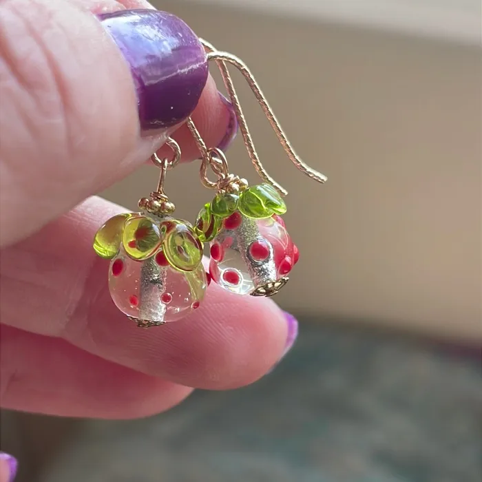 Earrings Vintage Paris Jewelry Strawberry Transparent Earrings Gold Filled Handmade Earrings Vintage Paris Jewelry Strawberry Transparent Earrings Gold Filled Handmade