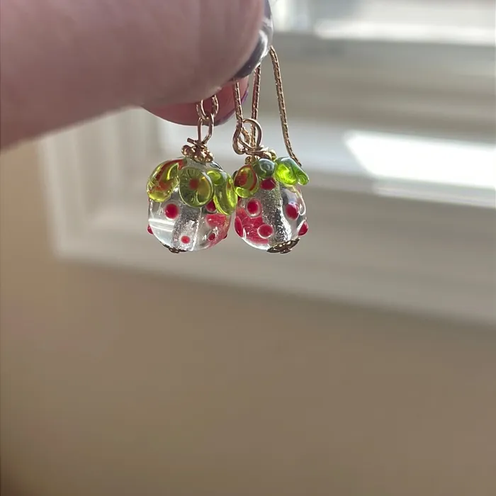Earrings Vintage Paris Jewelry Strawberry Transparent Earrings Gold Filled Handmade Earrings Vintage Paris Jewelry Strawberry Transparent Earrings Gold Filled Handmade