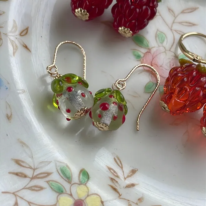 Earrings Vintage Paris Jewelry Strawberry Transparent Earrings Gold Filled Handmade Earrings Vintage Paris Jewelry Strawberry Transparent Earrings Gold Filled Handmade
