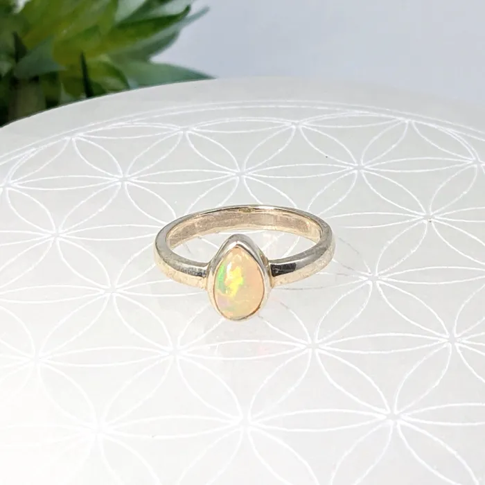 Ethiopian Opal Sz 625 SS Teardrop Ring LV7014 Bliss Crystals Rings