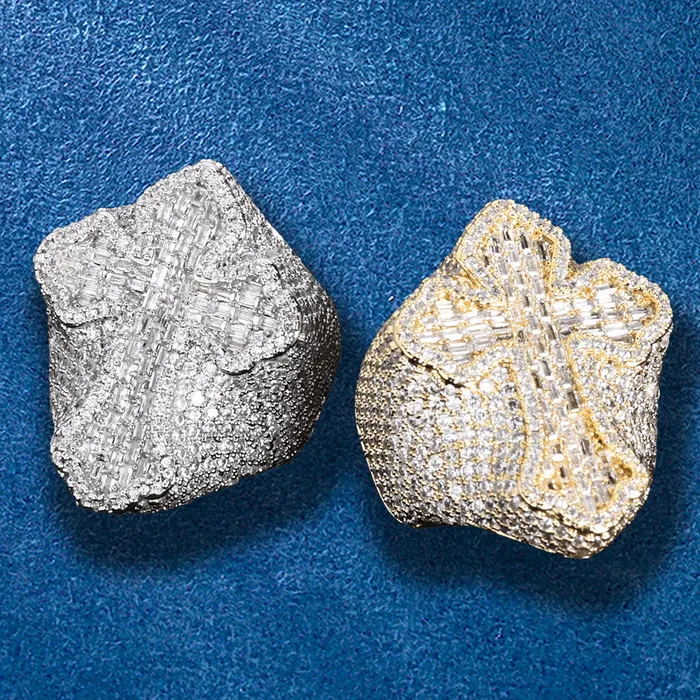 IceZeusShop Iced Out Cross Baguette Hip Hop Ring Rings