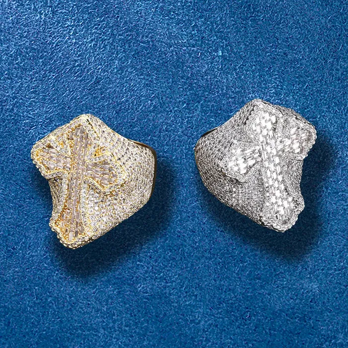 IceZeusShop Iced Out Cross Baguette Hip Hop Ring Rings IceZeusShop Iced Out Cross Baguette Hip Hop Ring Rings
