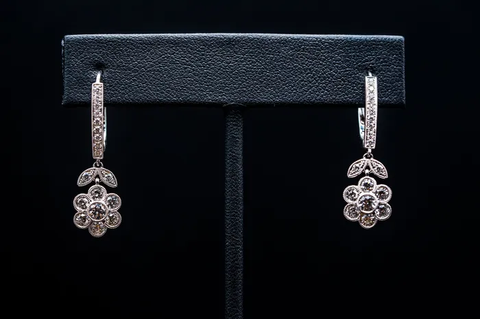 Mars Earrings 14k White Gold Flower Drop Earrings