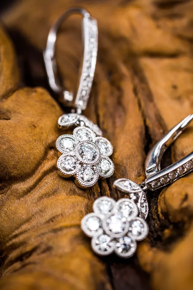 Mars Earrings 14k White Gold Flower Drop Earrings