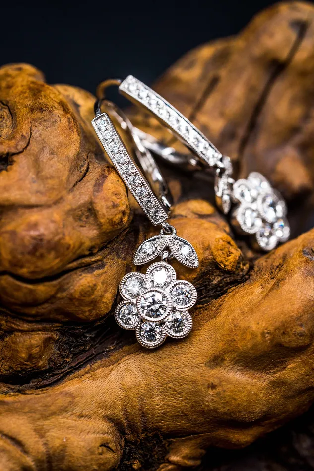 Mars Earrings 14k White Gold Flower Drop Earrings
