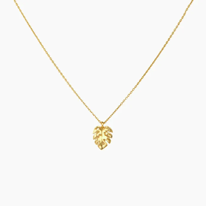 misha hawaii Gold Tiny Monstera Necklace Solid 14kt Necklaces