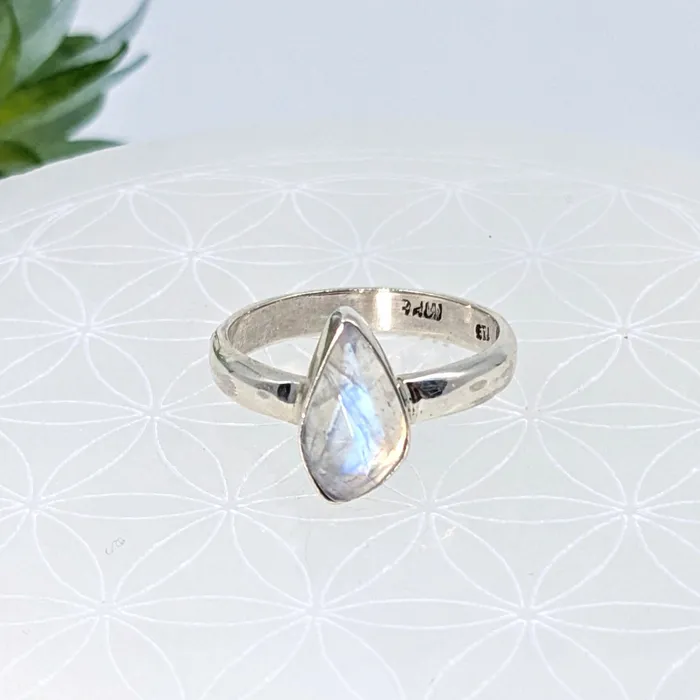 Moonstone Sz 10 SS Faceted Ring LV7005 Bliss Crystals Rings