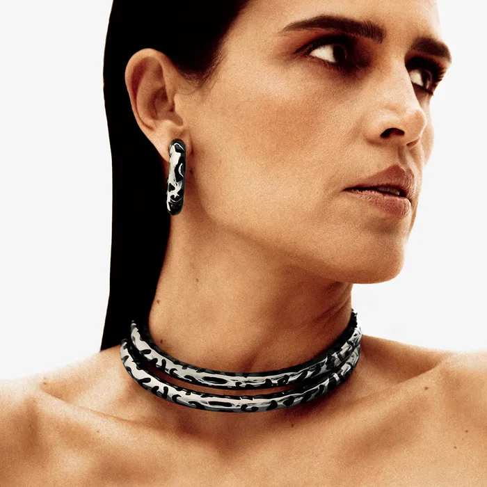 Necklaces Jack Vartanian BLACK LEOPARDO NECKLACE IN BLACK RHODIUM PLATED SILVER WITH ENAMEL DETAILS