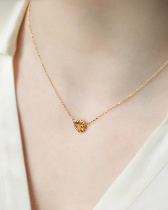 Orange Pear Shaped Montana And Padparadscha Sapphire Necklace Pendant 14K Gold Albrecht Jewellery Necklaces Orange Pear Shaped Montana And Padparadscha Sapphire Necklace Pendant 14K Gold Albrecht Jewellery Necklaces