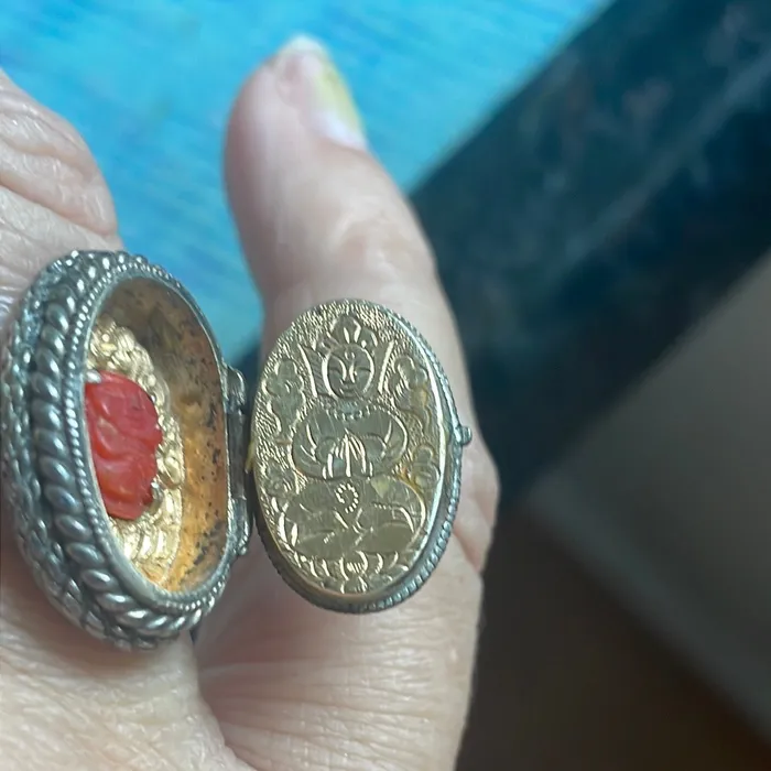 Vintage Paris Jewelry Rings Jade Poison Ring Carved Coral Buddha Sterling Silver Vintage Vintage Paris Jewelry Rings Jade Poison Ring Carved Coral Buddha Sterling Silver Vintage