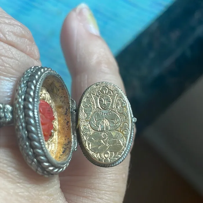 Vintage Paris Jewelry Rings Jade Poison Ring Carved Coral Buddha Sterling Silver Vintage Vintage Paris Jewelry Rings Jade Poison Ring Carved Coral Buddha Sterling Silver Vintage