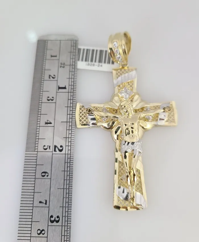 14k Jesus Christ Cross Charm Pendant Yellow Gold REAL Genuine 14kt Crucifix Gold and Diamond Charm Necklaces