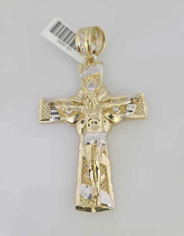 14k Jesus Christ Cross Charm Pendant Yellow Gold REAL Genuine 14kt Crucifix Gold and Diamond Charm Necklaces