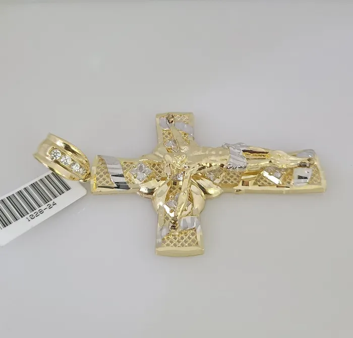 14k Jesus Christ Cross Charm Pendant Yellow Gold REAL Genuine 14kt Crucifix Gold and Diamond Charm Necklaces