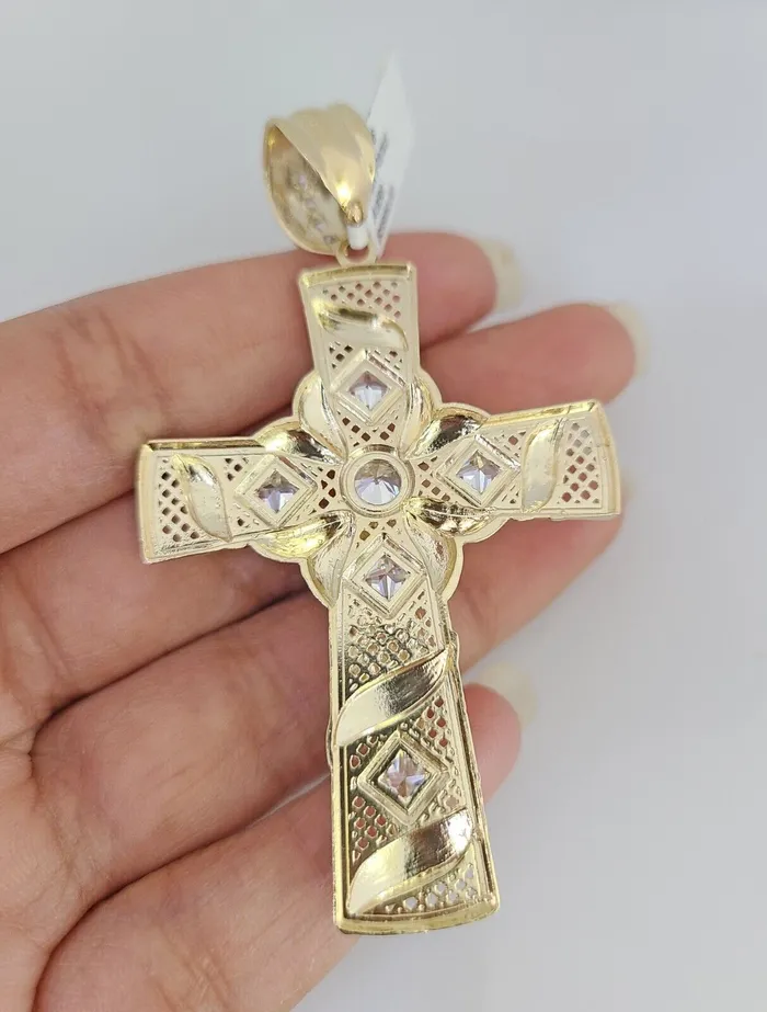 14k Jesus Christ Cross Charm Pendant Yellow Gold REAL Genuine 14kt Crucifix Gold and Diamond Charm Necklaces