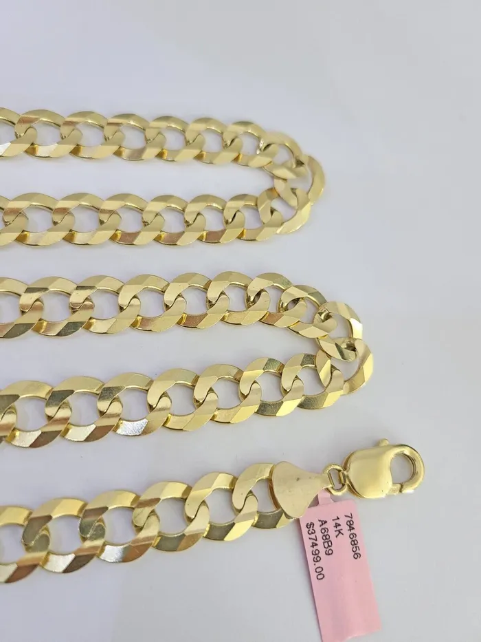 14k Solid Gold Cuban Curb Link chain 11mm 24 Inches Real Necklace Yellow Genuine Gold and Diamond Necklaces