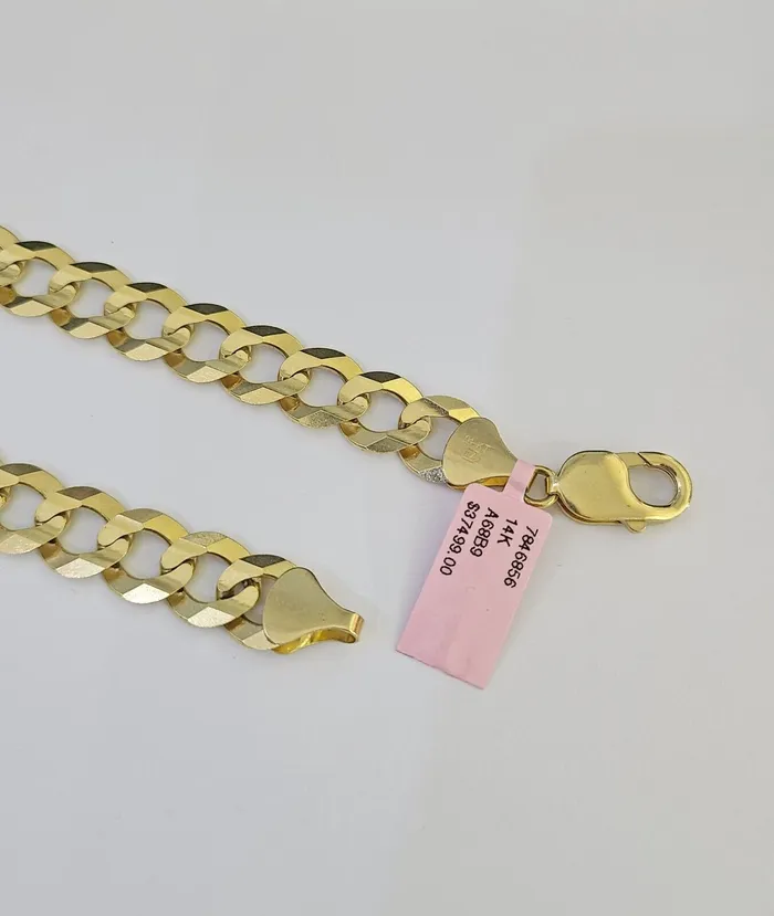 14k Solid Gold Cuban Curb Link chain 11mm 24 Inches Real Necklace Yellow Genuine Gold and Diamond Necklaces