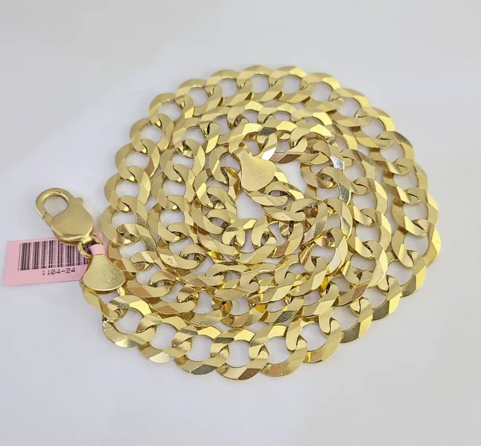 14k Solid Gold Cuban Curb Link chain 11mm 24 Inches Real Necklace Yellow Genuine Gold and Diamond Necklaces