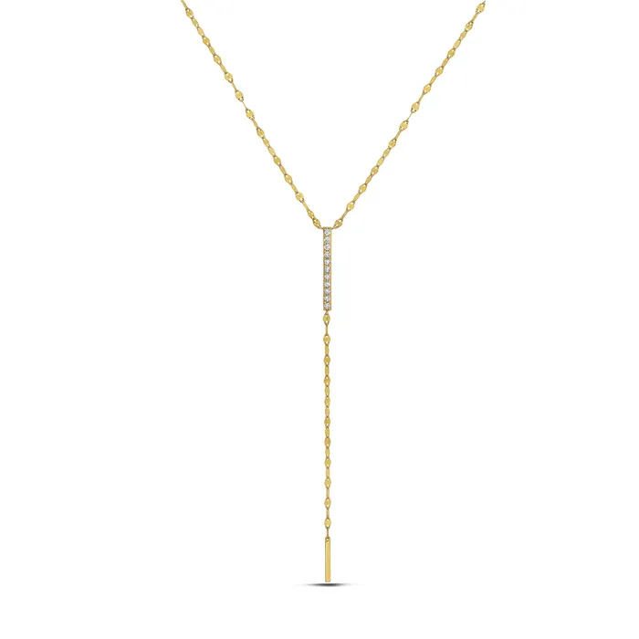 14kt Yellow Gold 015cttw Diamond Bar YKnot Necklace Independent Jewellers Necklaces 14kt Yellow Gold 015cttw Diamond Bar YKnot Necklace Independent Jewellers Necklaces